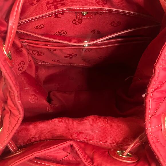 Tory Burch Red Backpack Leather Quilted Nylon Bag - Picture 10 of 13